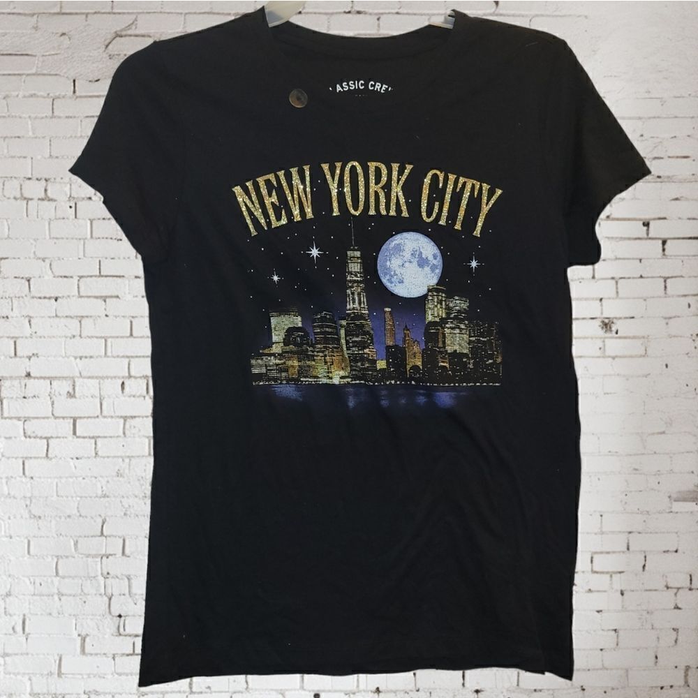 NEW Aeropostale Aero New York Skyline Night Graphic Tee Shirt Black XL Run small